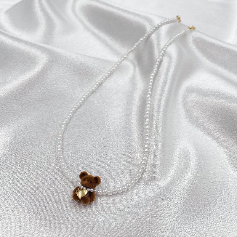 Velvet Bear Pearl Chain Necklace