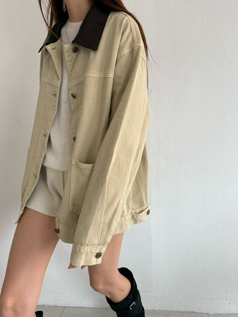 Brown Collar Oversized Utility Jacket