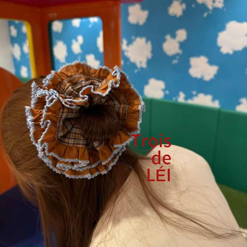 Blue Edge Brown Checker Big Scrunchie