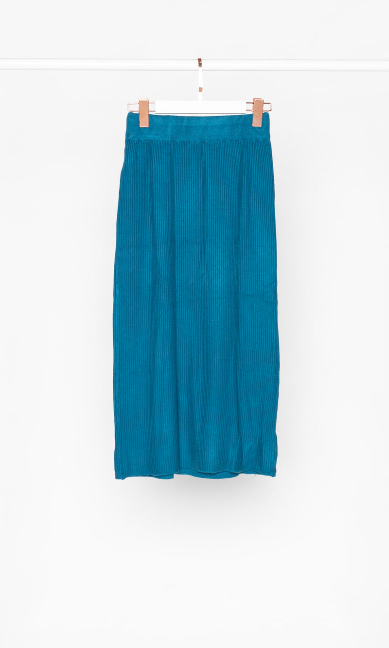 Pleated with Drawstring Knit Midi Skirt