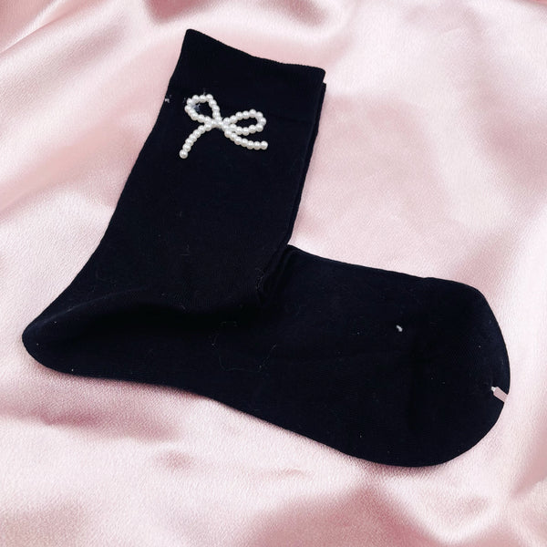 Pearl Bow Over-the-Ankle Socks