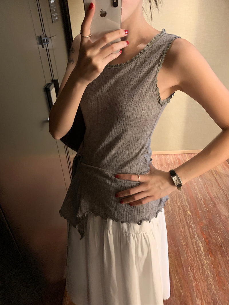 Ruffle Edges Tank and Crop Cardigan Set