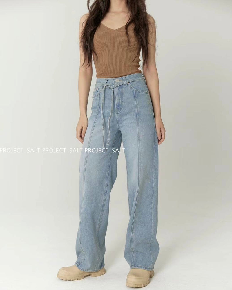 High-waisted Front Seam Straight Leg Jeans