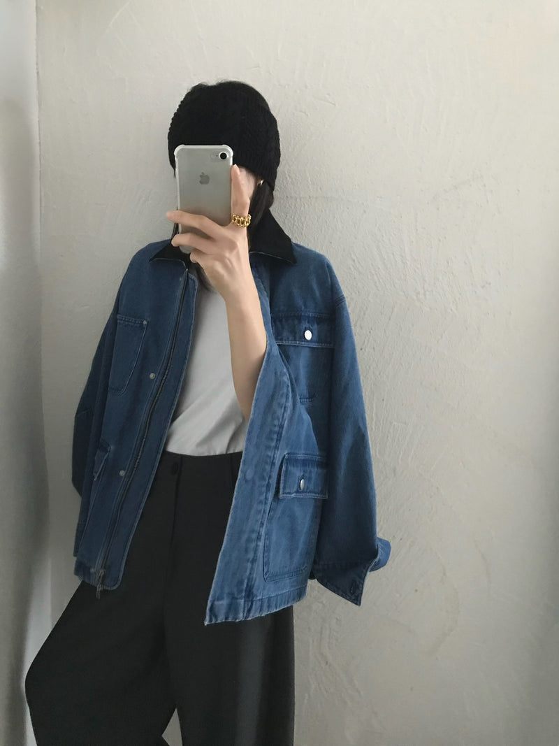 Black Collar Denim Workwear Jacket