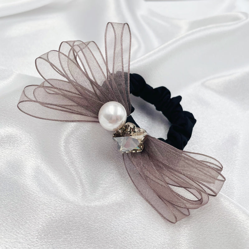 Tulle Ribbon Bow with Pearl Hair Tie