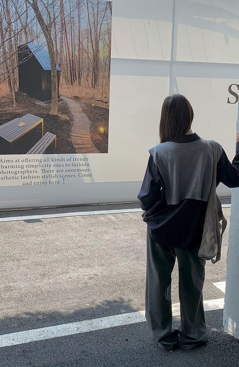 Oversized Shirt with Knit Shawl