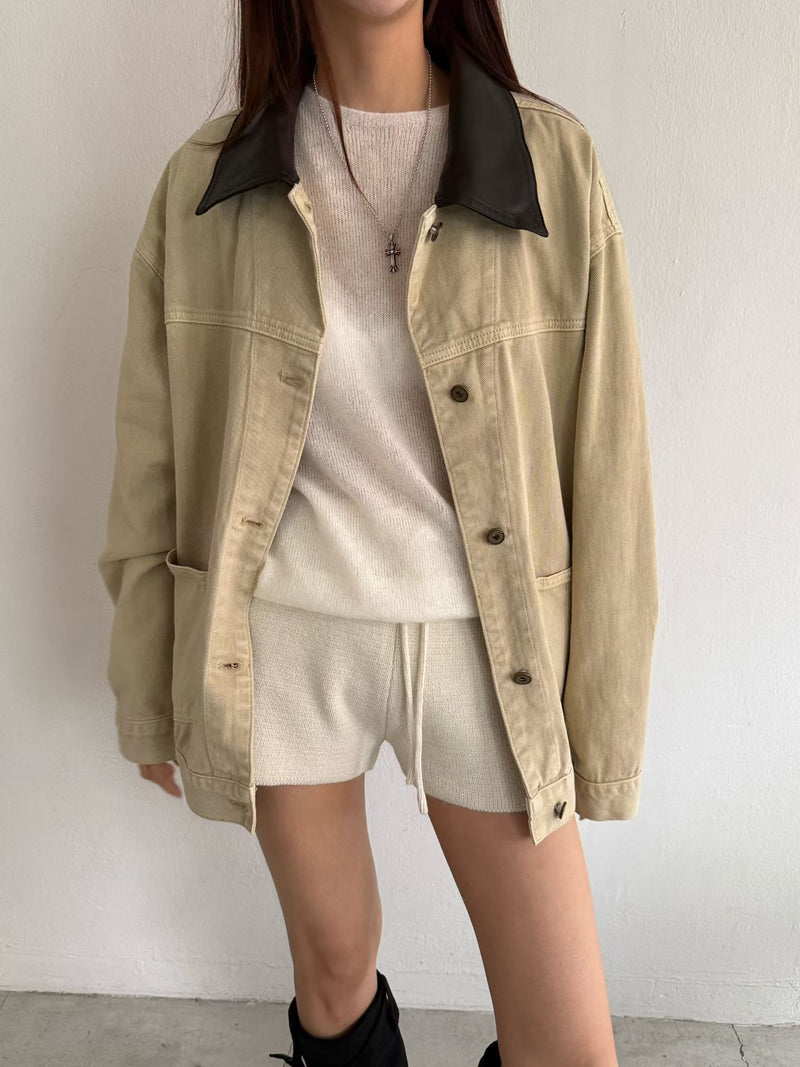 Brown Collar Oversized Utility Jacket