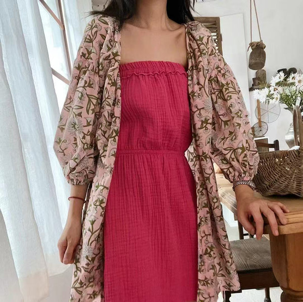 Balloon Mid Sleeves Button Up Top