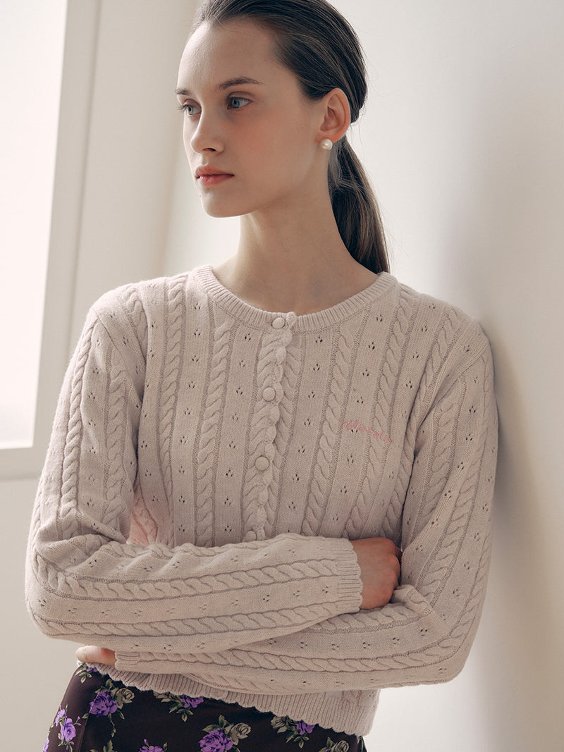 Skashi Cable Knit Cardigan Pink