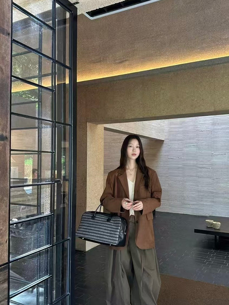Oversized Single-breasted Suede Blazer