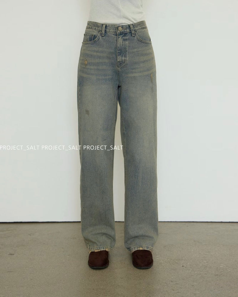 Small Distress Tapered Leg Jeans