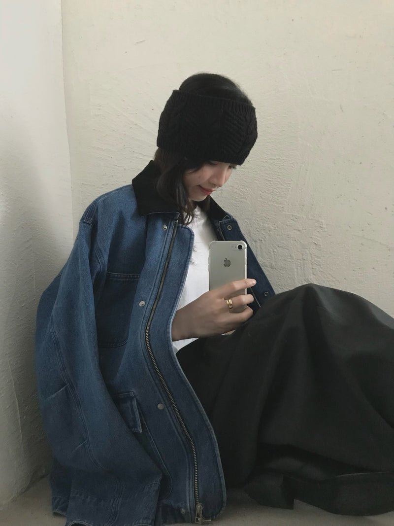Black Collar Denim Workwear Jacket