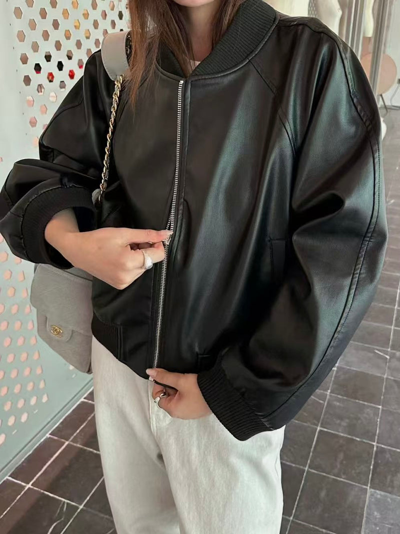 Oversized Zip-up Bomber Crop Jacket