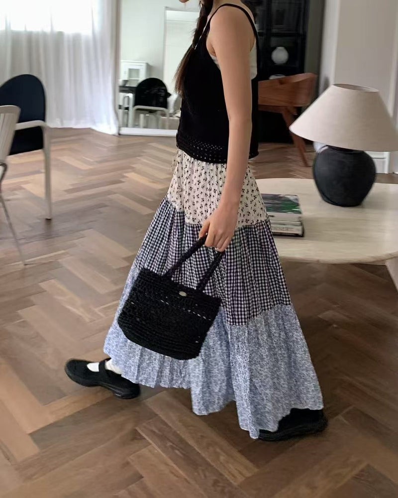 Floral Panels Maxi Skirt