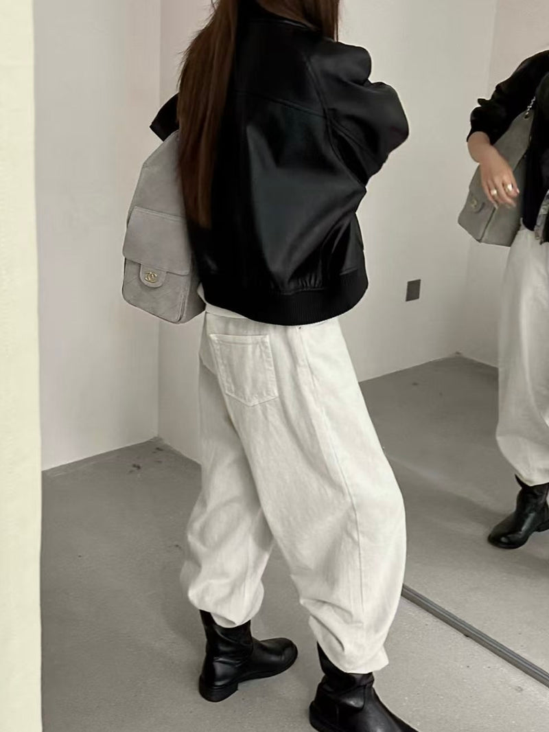 Oversized Zip-up Bomber Crop Jacket