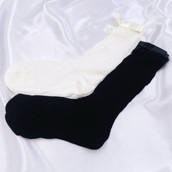 Ribbon Bow Over-the-Ankle Socks