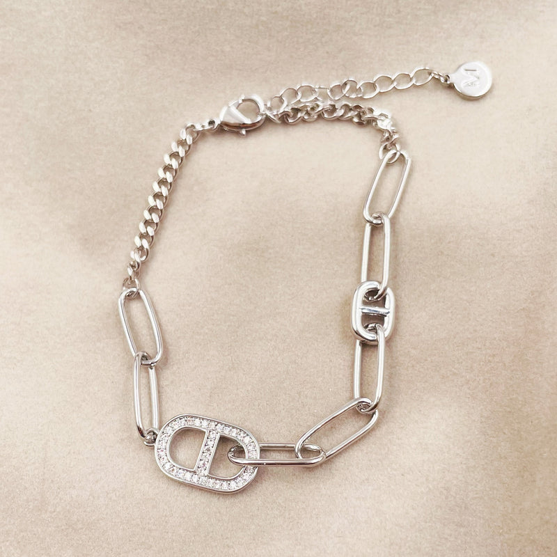 Rhinestone Oval Chain Bracelet