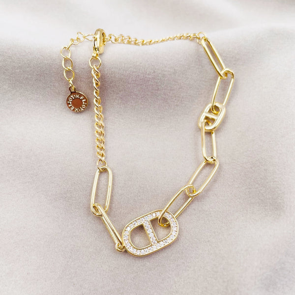 Rhinestone Oval Chain Bracelet