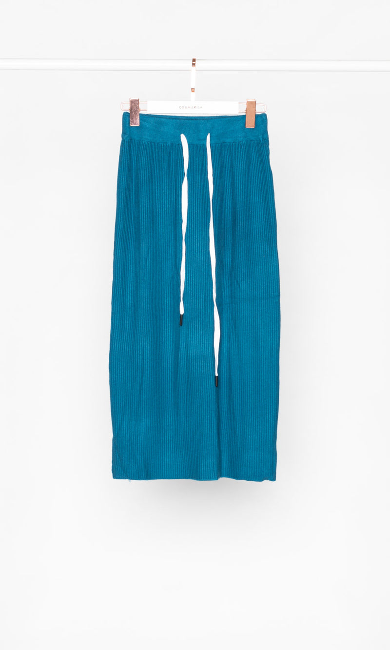 Pleated with Drawstring Knit Midi Skirt