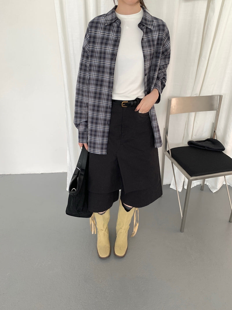 Navy Blue Checker Oversized Shirt