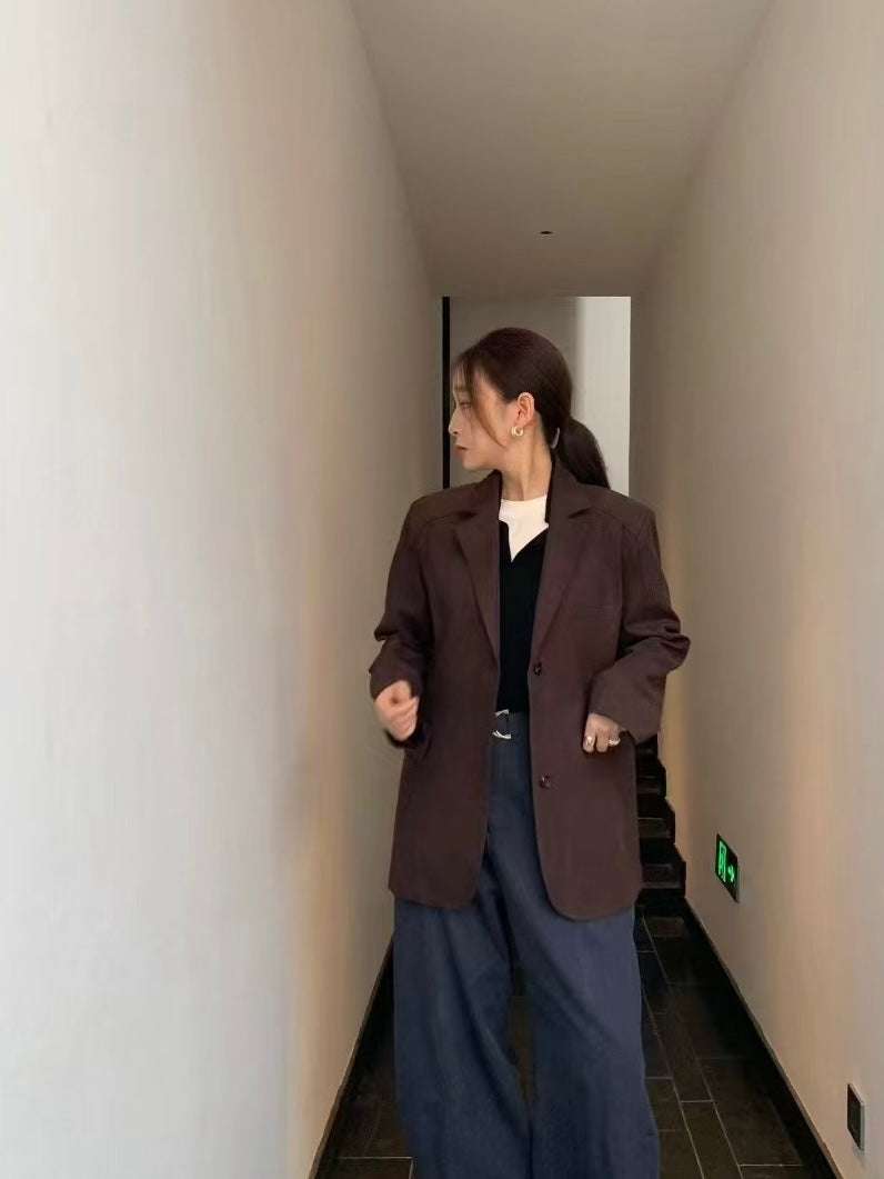 Oversized Single-breasted Suede Blazer