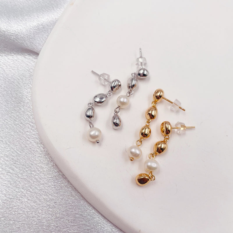 Metal Balls with Single Pearl Earrings