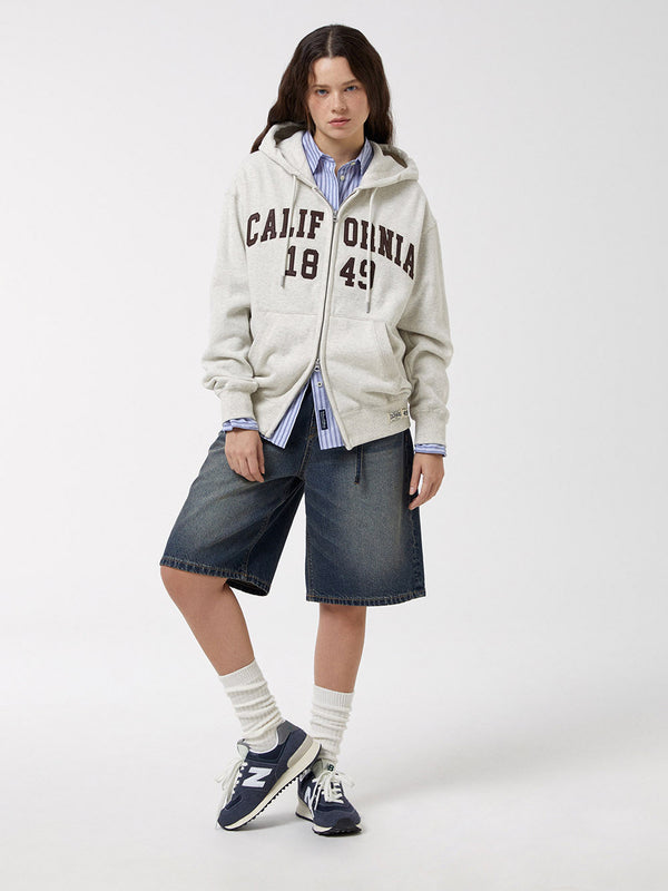 Signature Patch Hood Zip-up Hoodie Oatmeal Melange