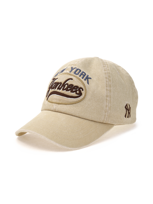 Varsity Vintage Cursive Stitch Unstructured Ball Cap NY Yankees Beige