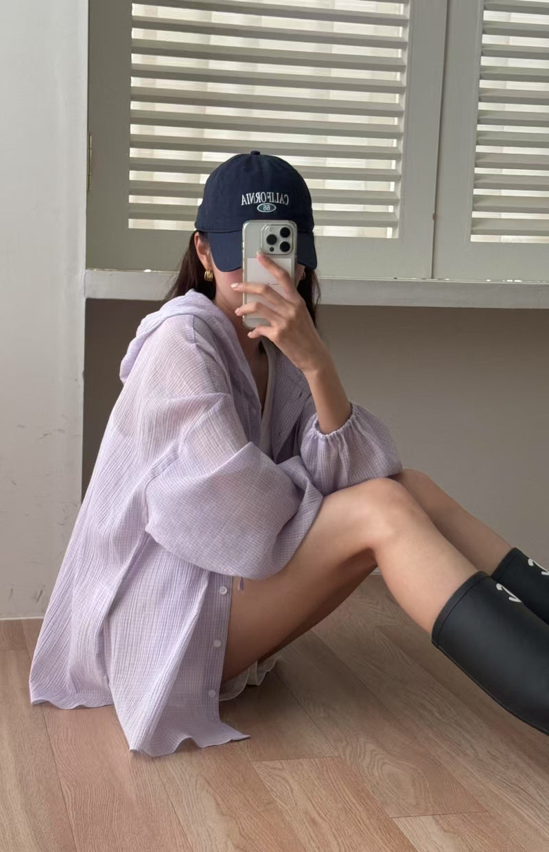 Small Checker Button Up Shirt with Hood