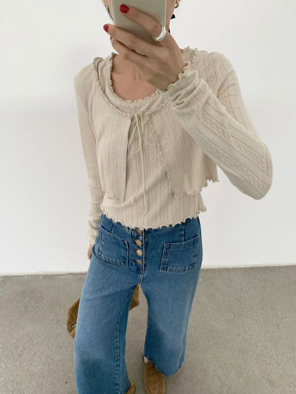 Ruffle Edges Tank and Crop Cardigan Set