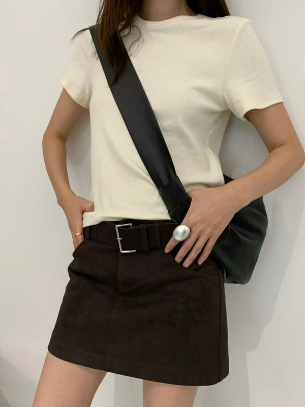 Suede Mini Skirt with Belt