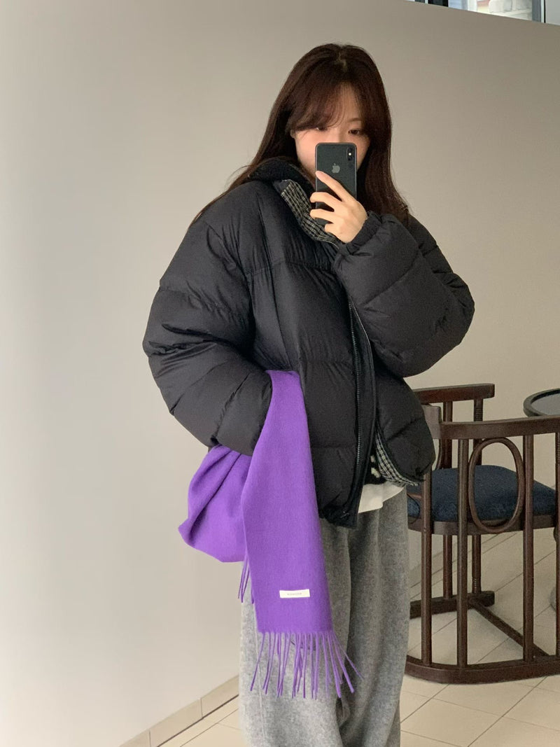 Reversible Checker Down Jacket with Drawstring