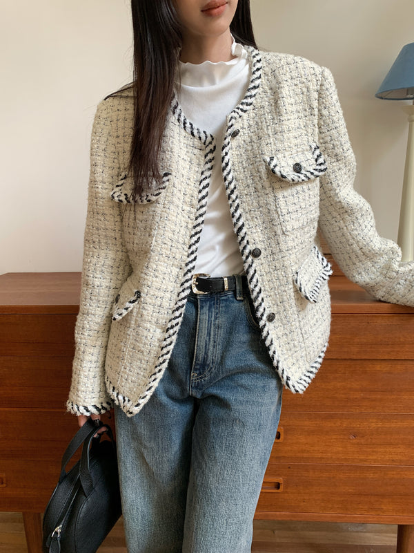 Oversized Checker Tweed Jacket