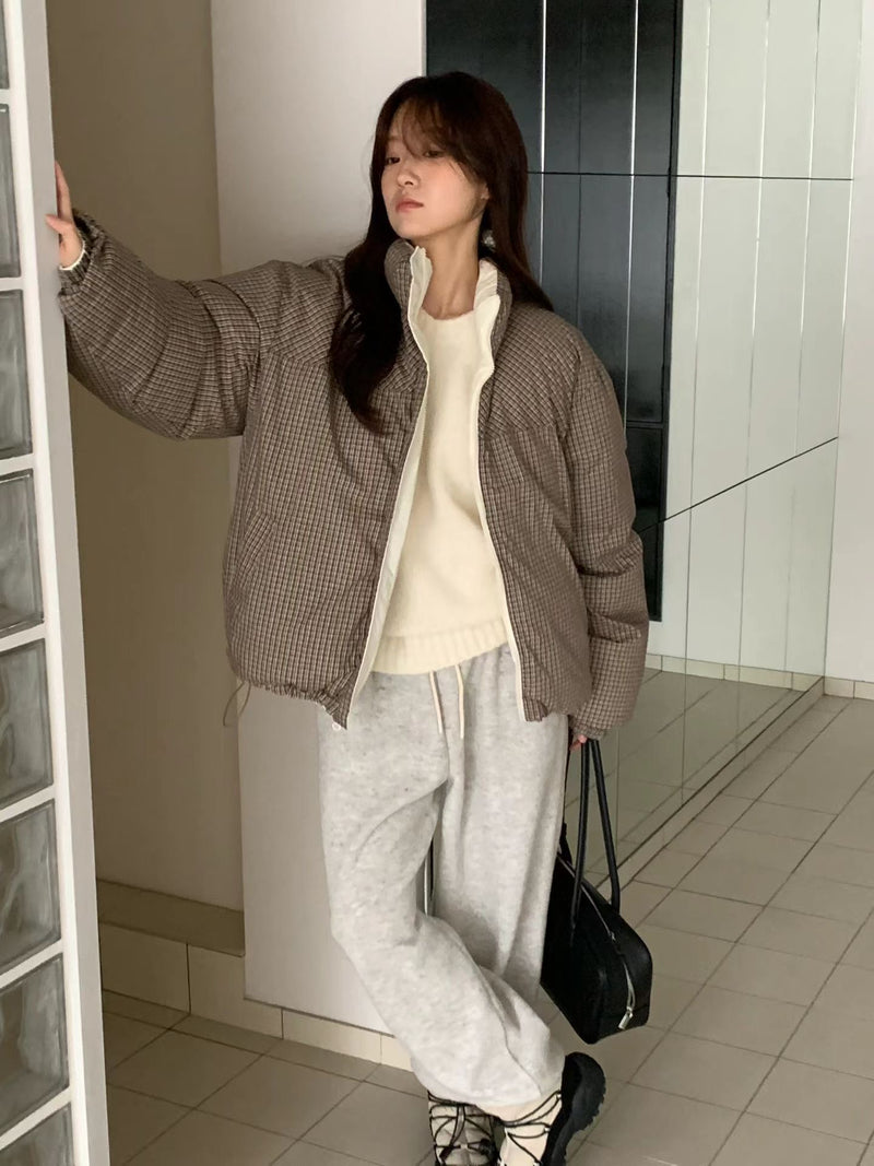 Reversible Checker Down Jacket with Drawstring