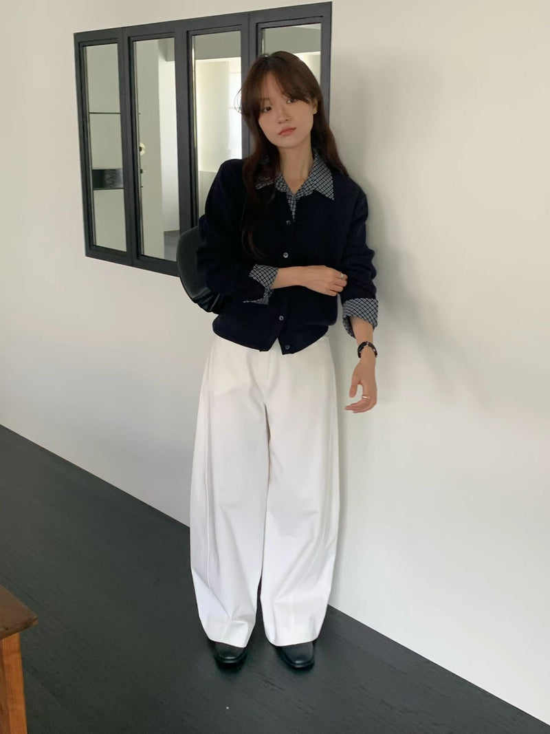 Checker Shirt Collar and Cuffs Cardigan