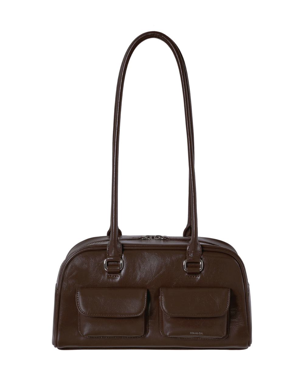 バッグ velour shoulder bag with long stole Black shoulder bag with satin texture brand STEVE MADDEN