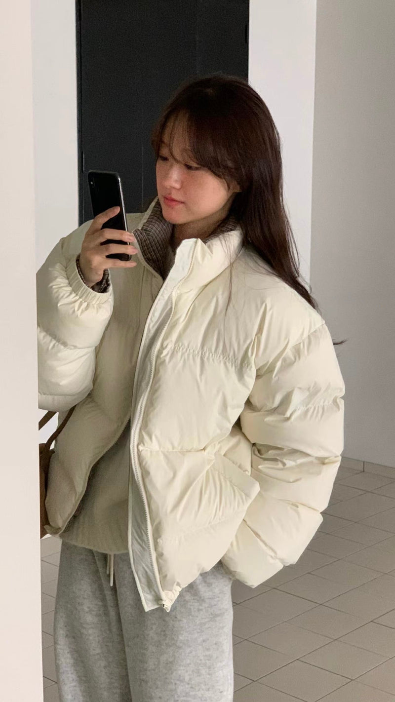 Reversible Checker Down Jacket with Drawstring