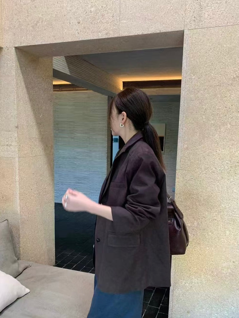 Oversized Single-breasted Suede Blazer
