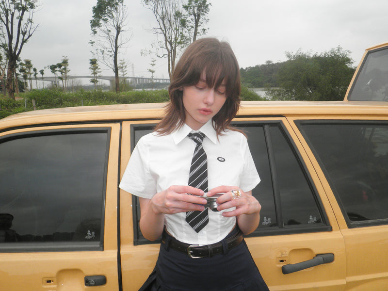Crop Shirt with Stripe Tie