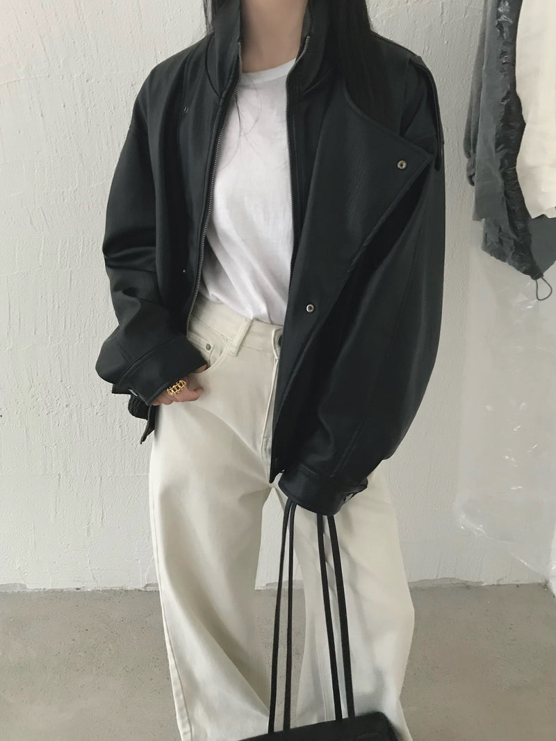 Oversized Faux Leather Motor Jacket