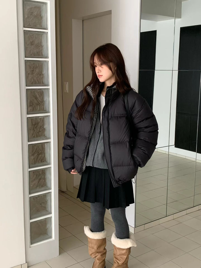 Reversible Checker Down Jacket with Drawstring