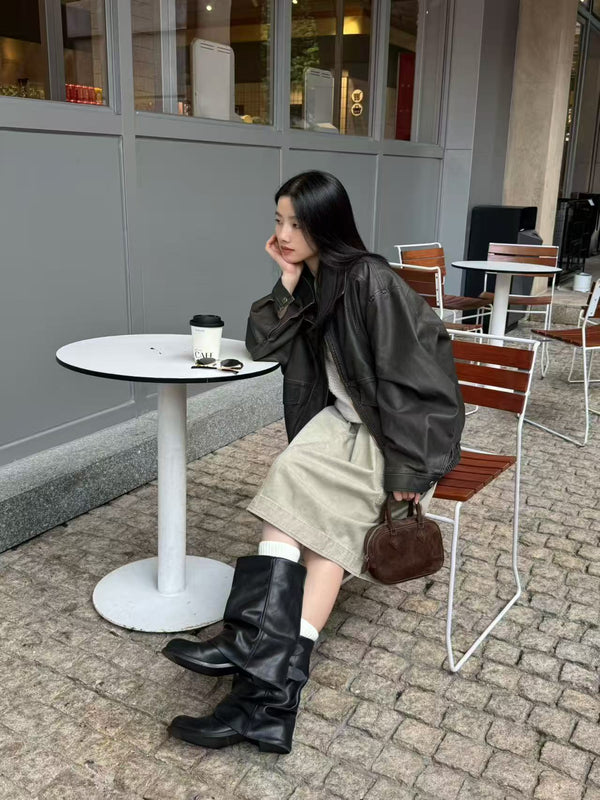 Oversized Vintage Brown Leather Jacket