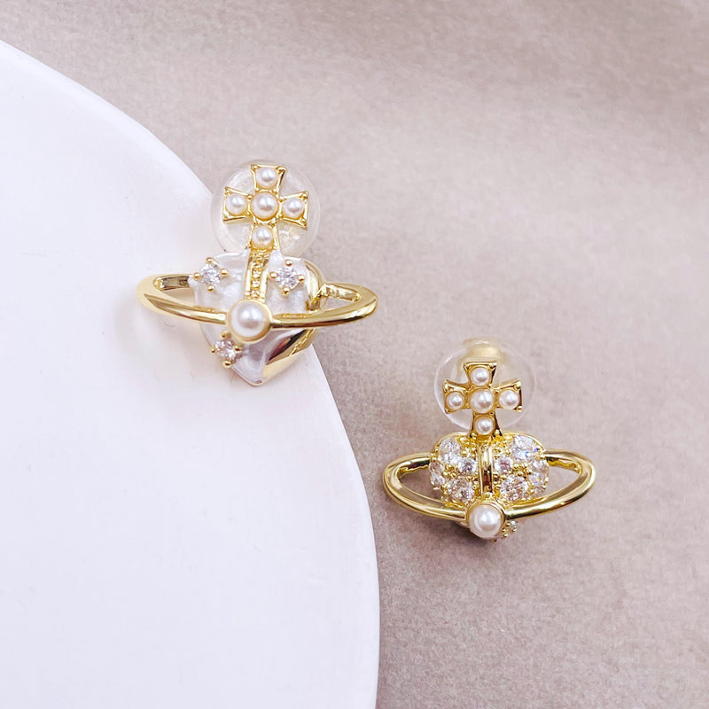 Heart with Cross Planet Earrings