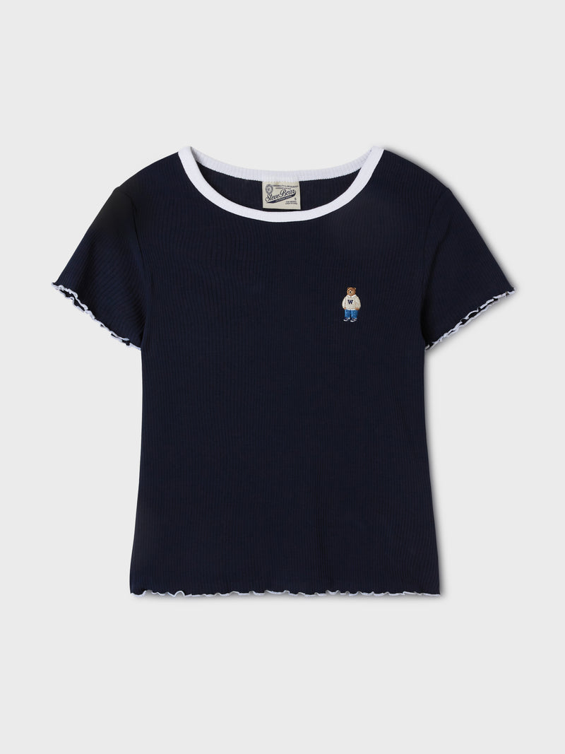 Steve Ribbed Frill T-shirt Navy