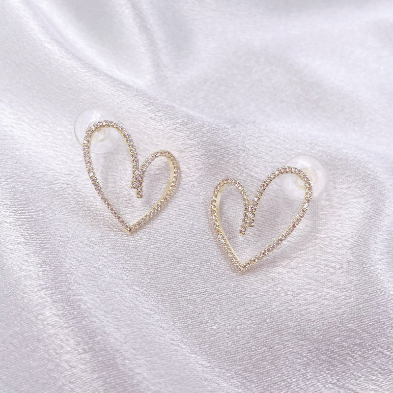 Asymmetrical Big Rhinestone Heart Earrings