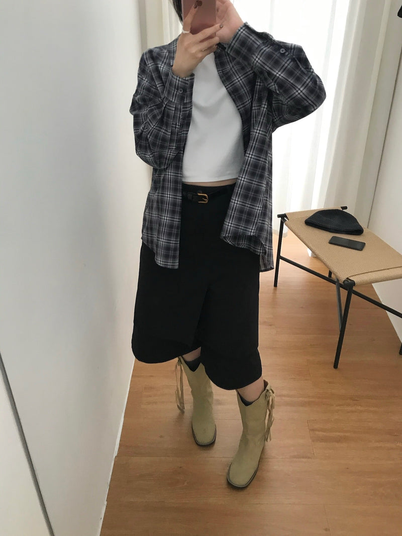 Navy Blue Checker Oversized Shirt