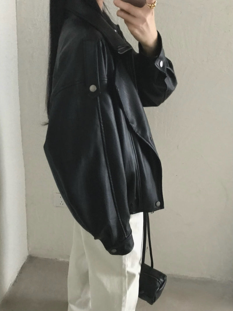 Oversized Faux Leather Motor Jacket