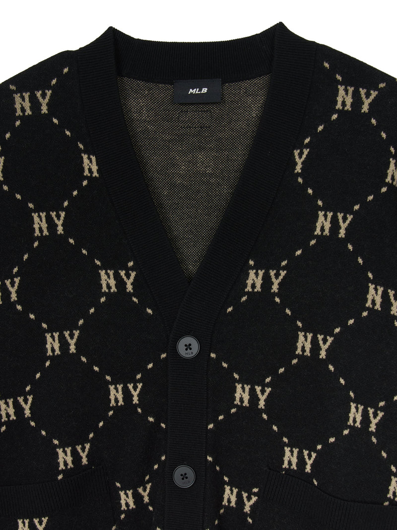 Diamond Monogram Front Cardigan NY Black