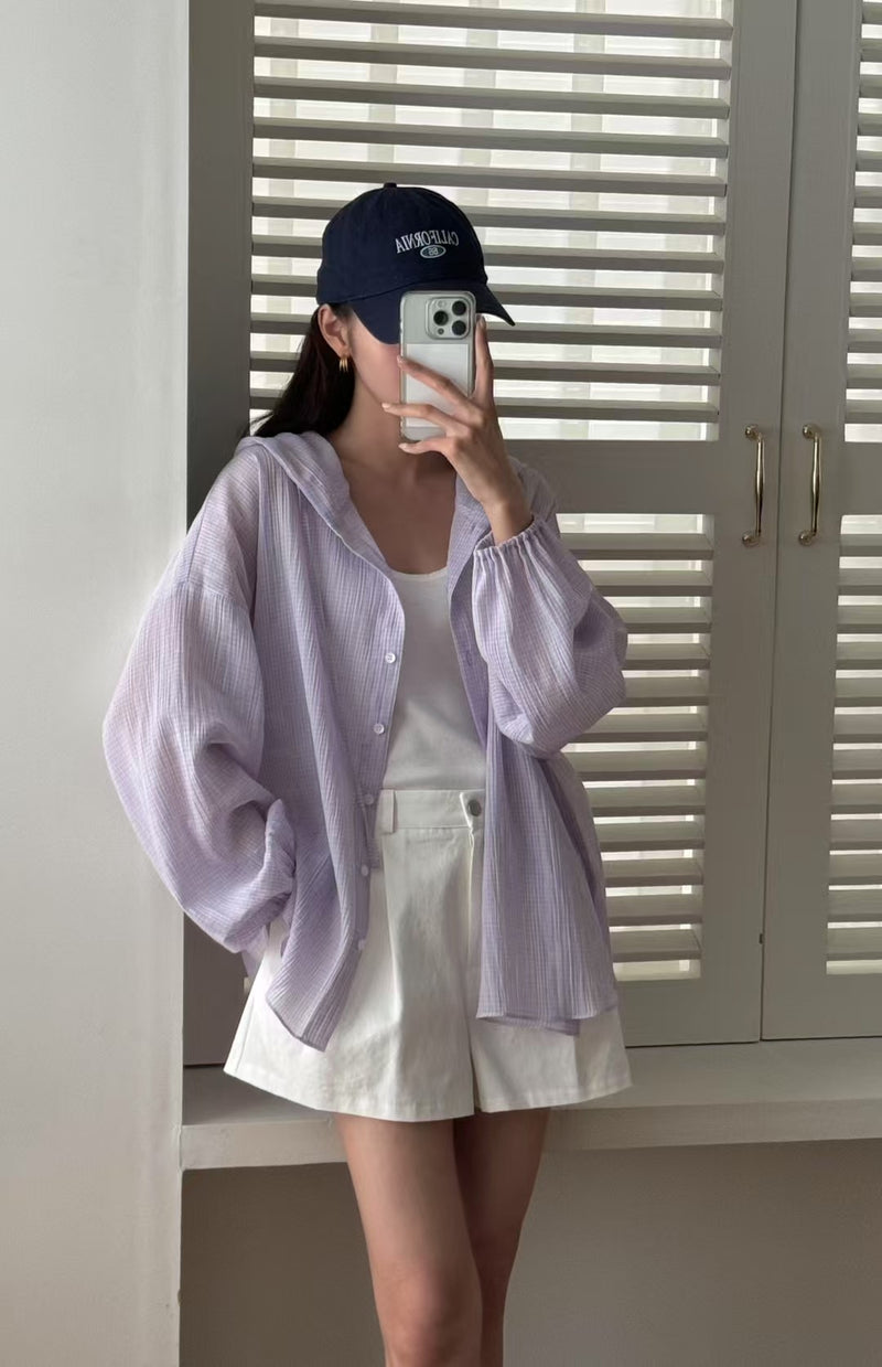 Small Checker Button Up Shirt with Hood