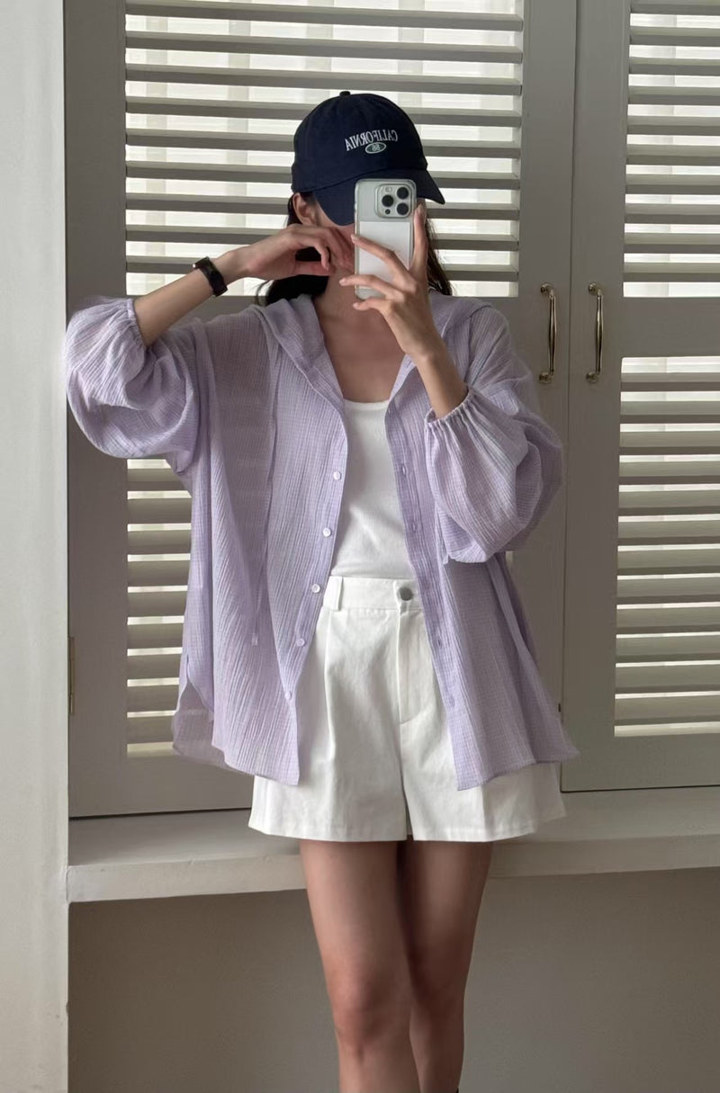 Small Checker Button Up Shirt with Hood